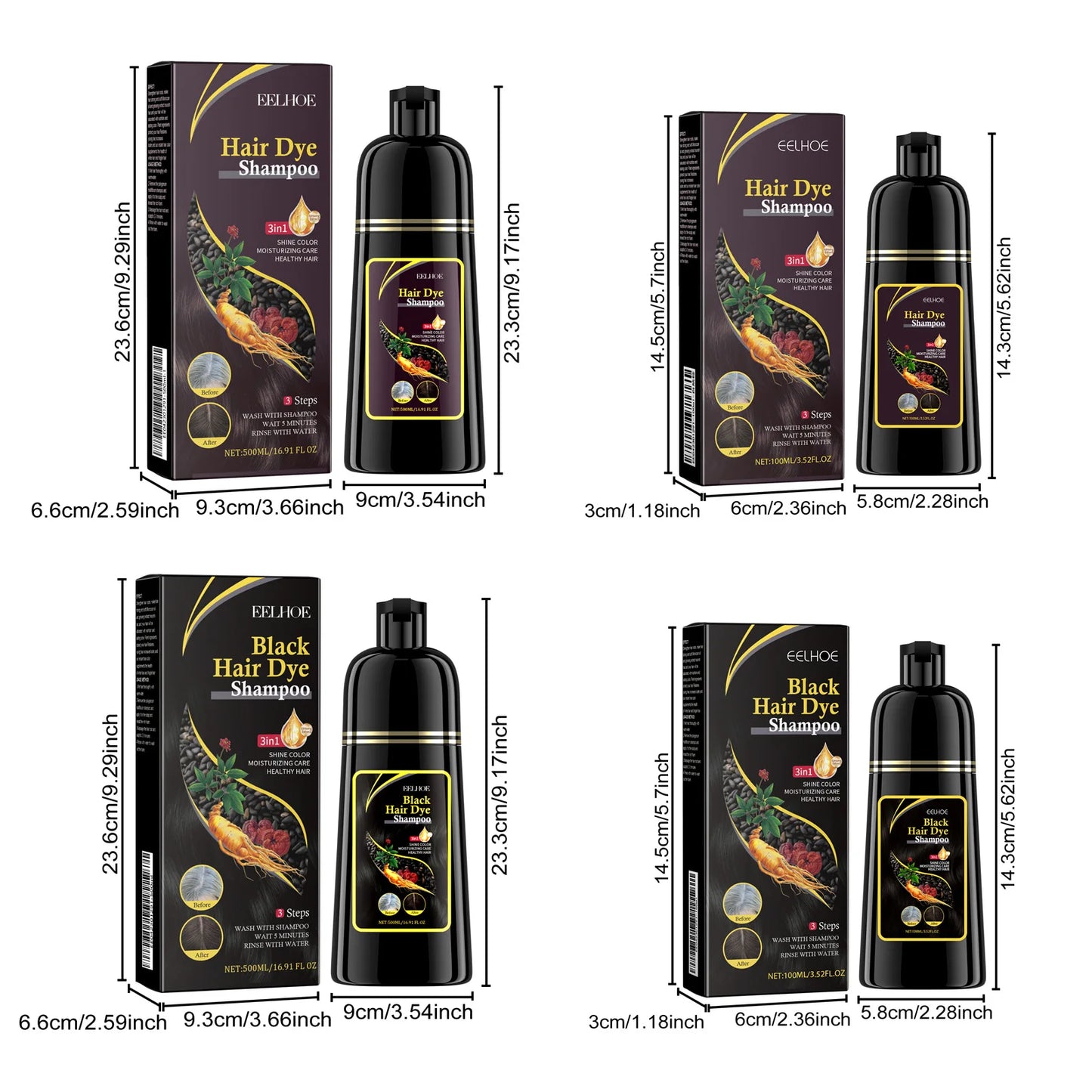 EELHOE Hair Color Dye Shampoo | Gray Coverage, Deep Nourishment & Repair, Polygonum Multiflorum, 100ml Peaceful Pleasures Health and Wellness