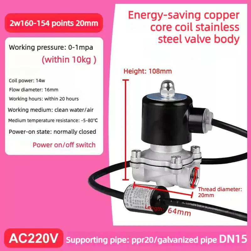 Electric Solenoid Valve DN15/20/25 – 304 SS, NC, AC220V/DC24V