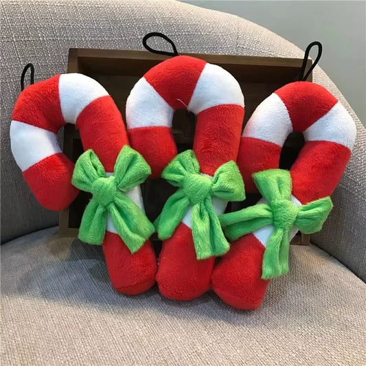1Pcs Red Christmas Candy Squeaky Plush Sounding Dog Toy For Puppy Holiday Party French Bulldog Terrier Chihuahua Peaceful Pleasures Health and Wellness