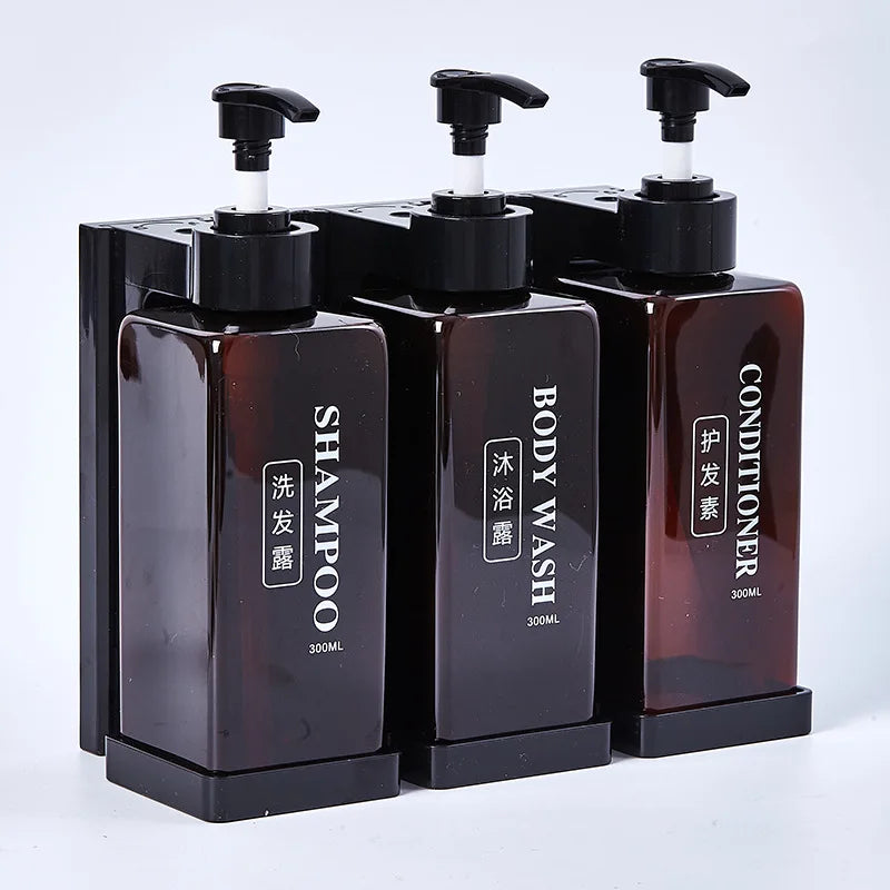 300ml Hotel Wall Mounted Soap DispenserSet,Refillable Shampoo And Conditioner Dispenser,for Bathroom Supplies Hotel Shower Peaceful Pleasures Health and Wellness Brown-C