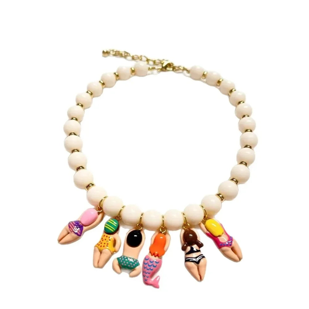 Bikini Doll Pendant Necklace – Handmade Beaded Chain Gift