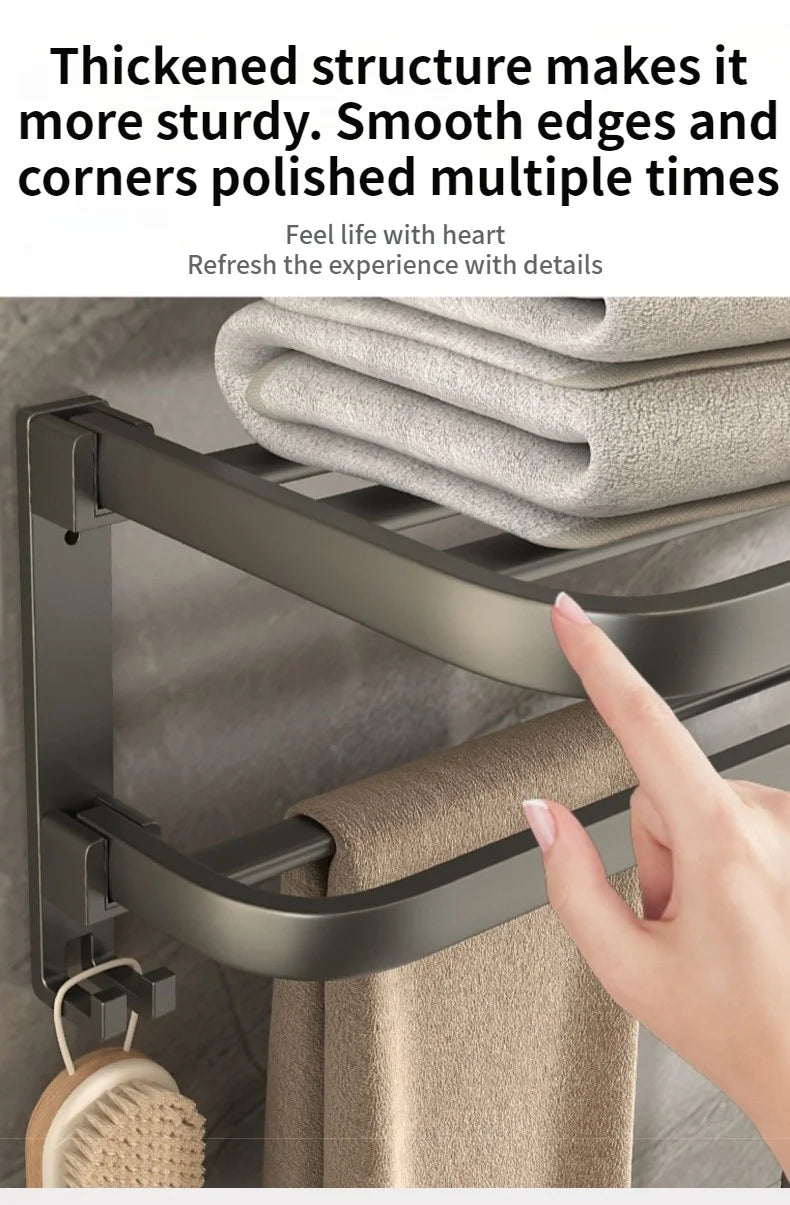 Folding Aluminum Towel Rack with Hook | 50CM & 60CM Grey/Black