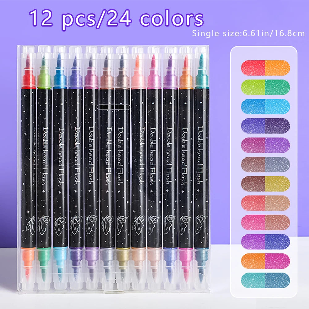Double Headed Dual Glitter Marker Pen Hand-painted Brush Bolded Soft