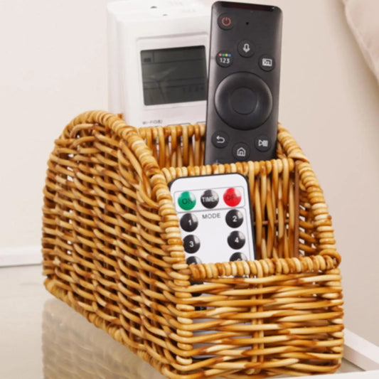 Woven 4-Slot Remote Control Holder | Boho Desktop Organizer Desktop Storage Organizer Oasis Select