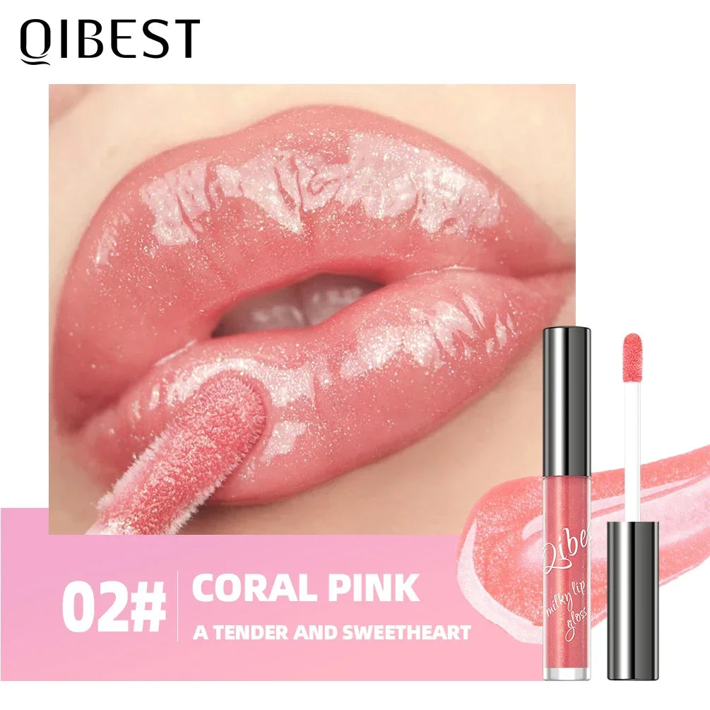 QIBEST New Pearlescent Moisturizing Lip Glaze Flash Liquid Lipstick Waterproof Sweatproof Non Stick Cup Glitter Lipgloss Makeup Peaceful Pleasures Health and Wellness 02