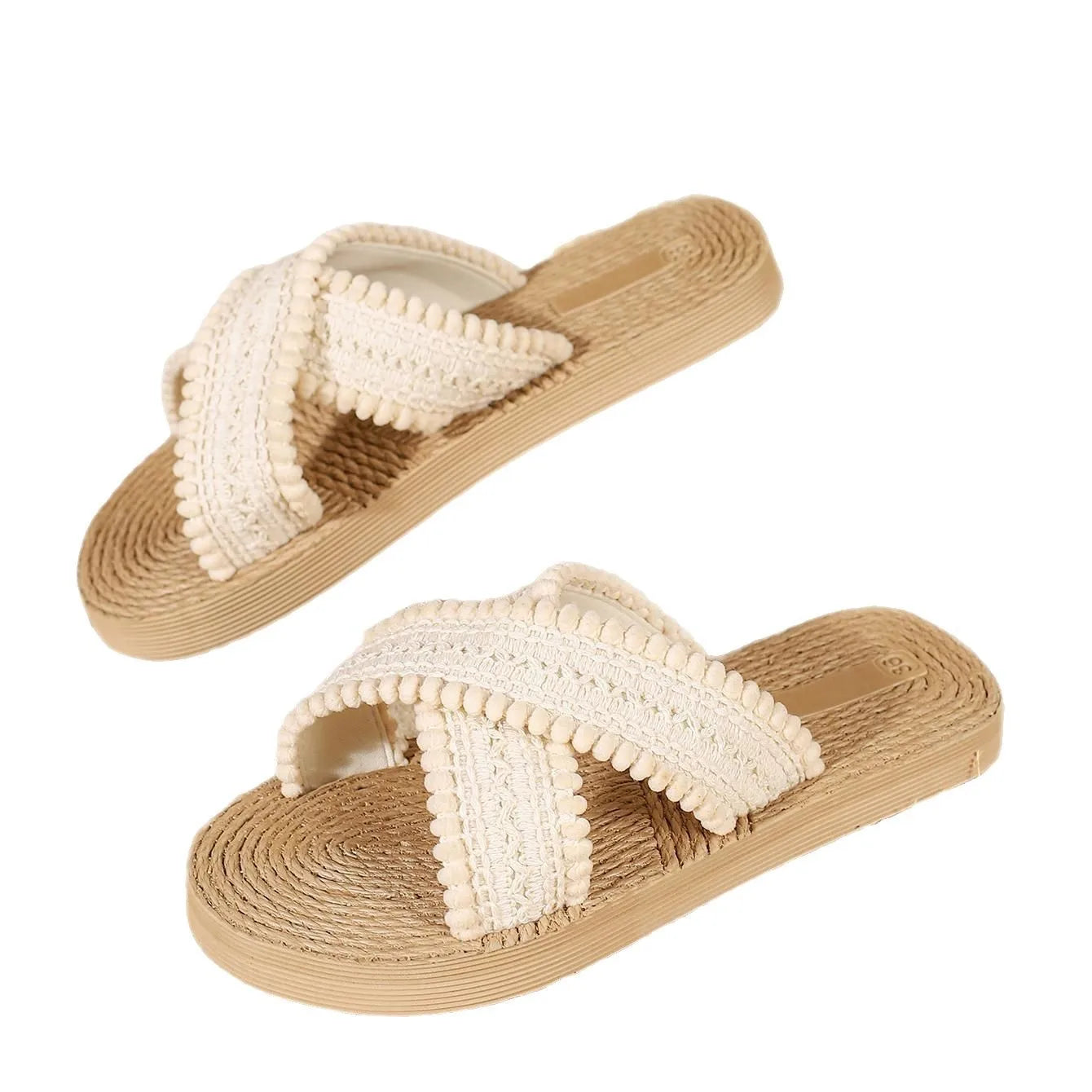Women's Open Toe Linen Slides – Flat Summer Slippers Indoor