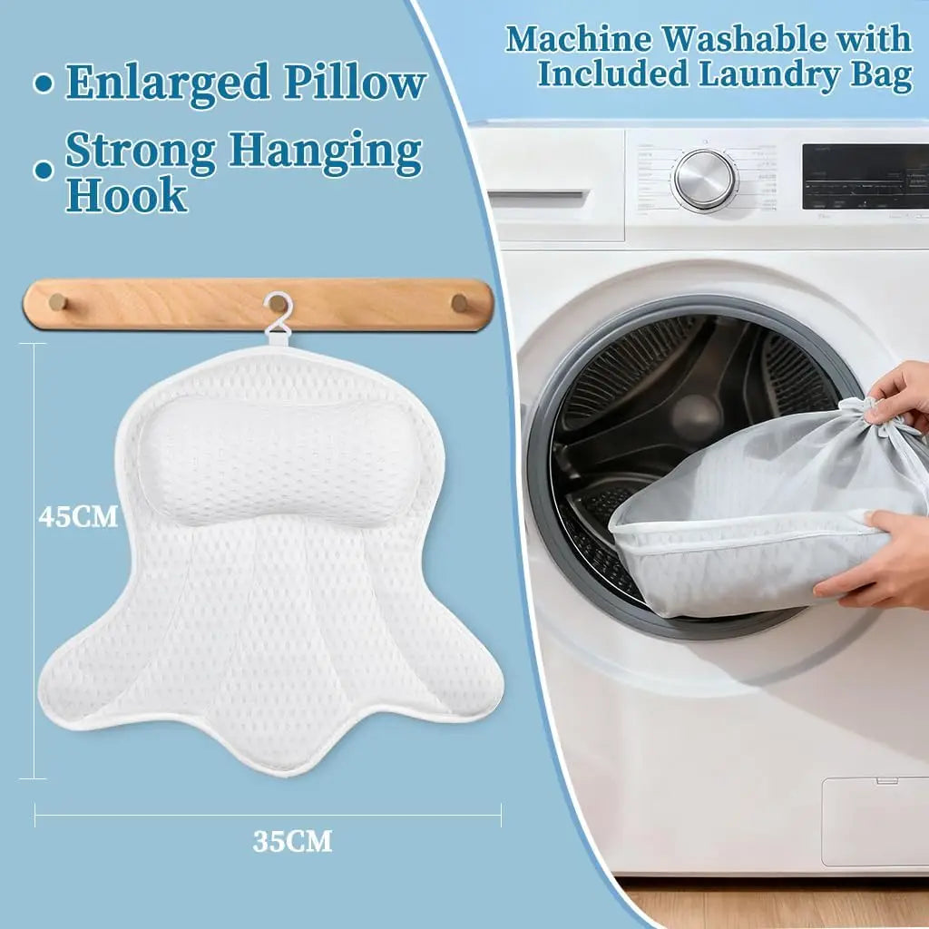 Ergonomic Bathtub Spa Pillow – 4D Air Mesh, 6 Suction Cups, White Peaceful Pleasures Health and Wellness