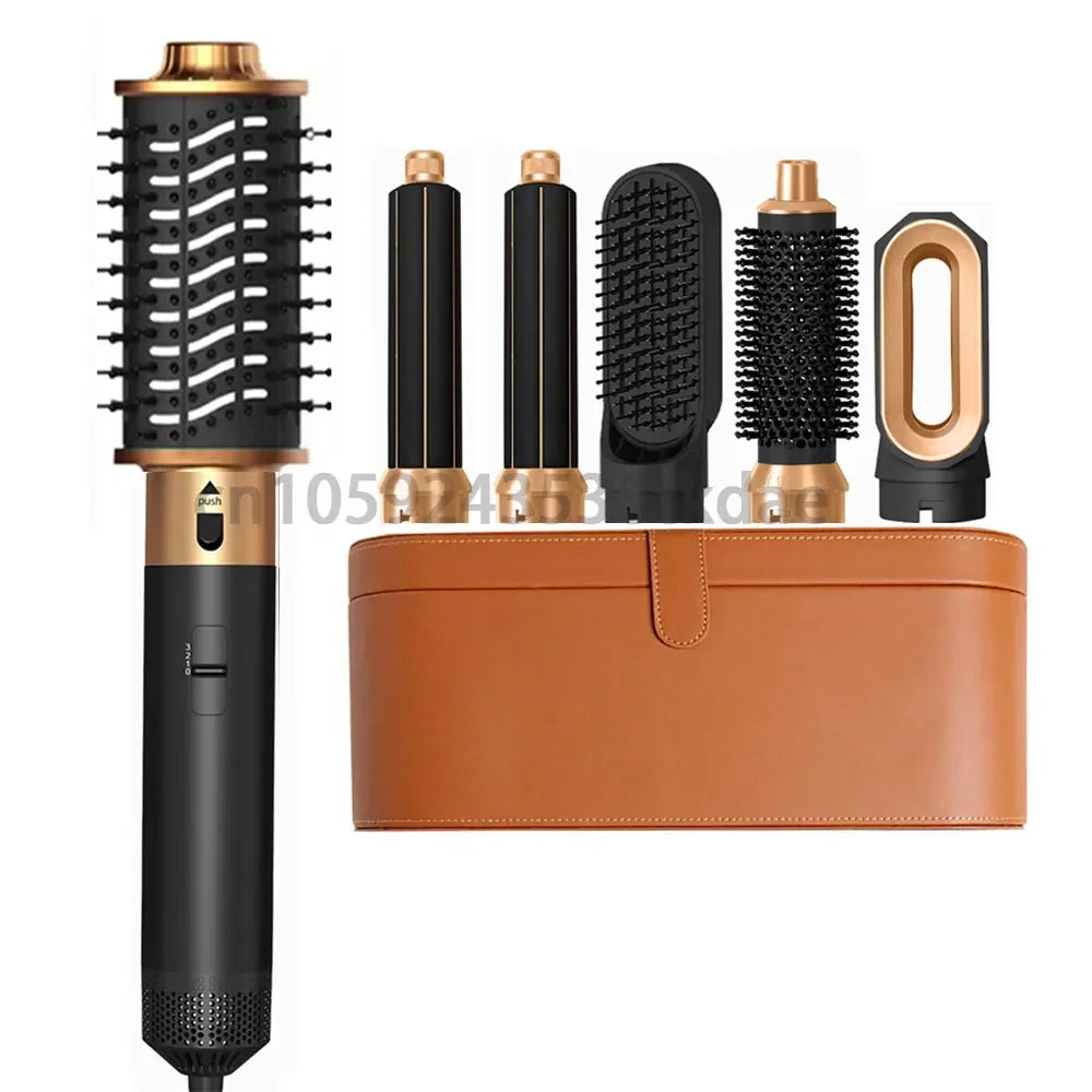 6 in 1 Hair Dryer One-step Hot Air Comb Set Professional Air styling Curling Iron Hair Straightener Styling Tool Hair Dryer Peaceful Pleasures Health and Wellness Black Gold Set 1 AU
