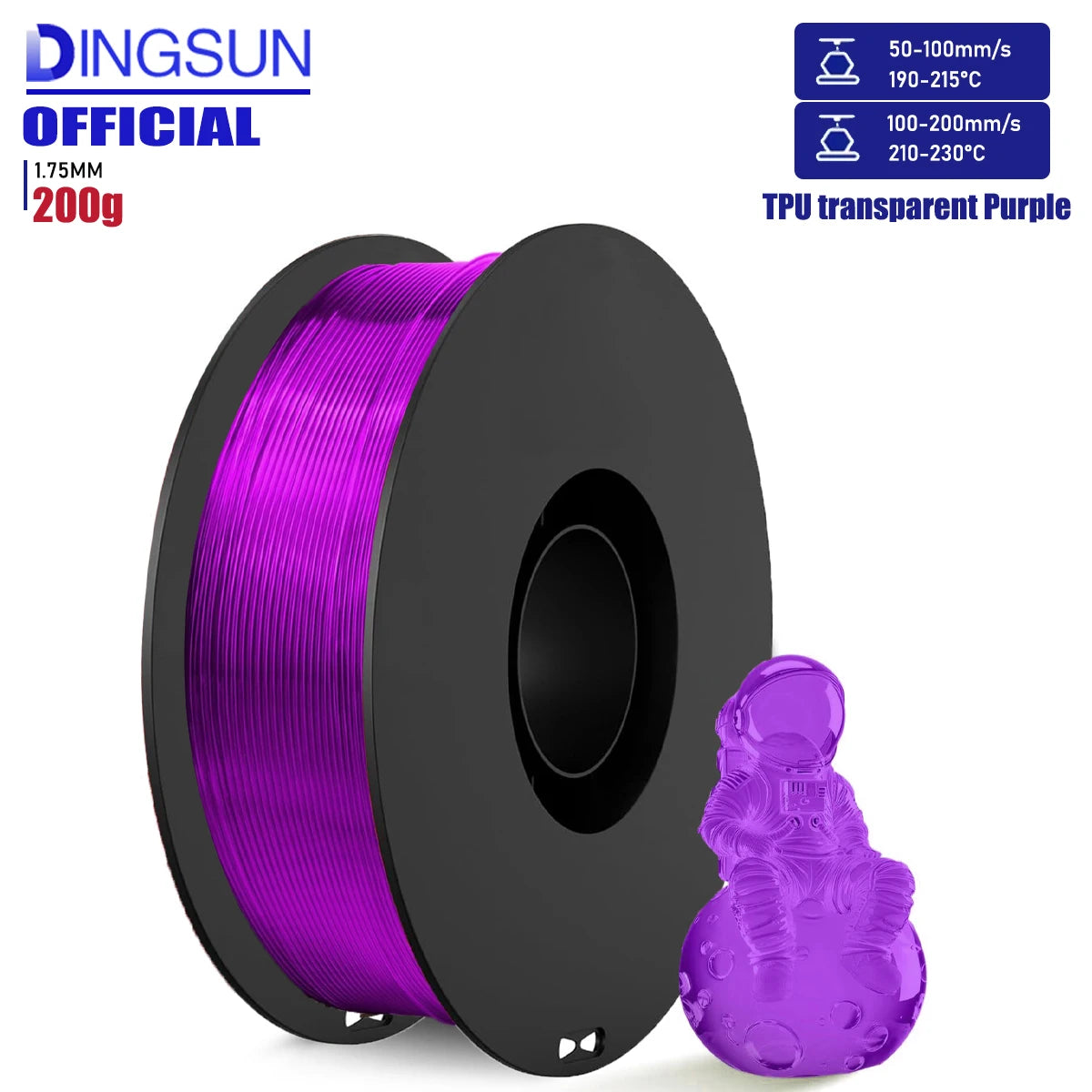 TPU Filament 1.75mm 95A Transparent | ±0.03mm | 250g–1KG