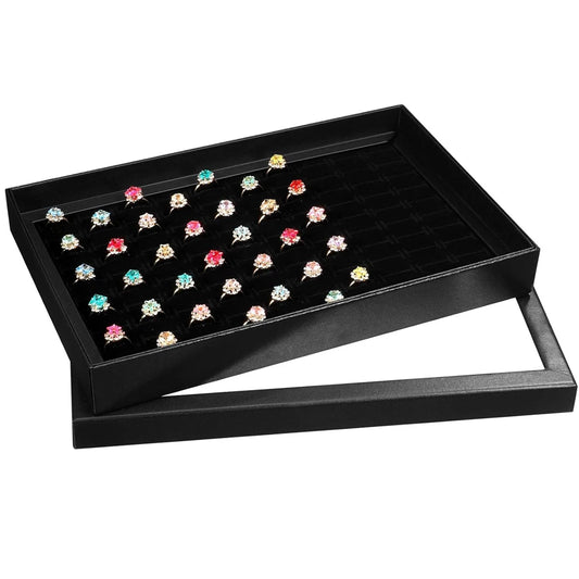 Velvet Ring & Stud Earring Organizer Tray – 100 Slots Jewelry Display Case & Storage Box Peaceful Pleasures Health and Wellness black