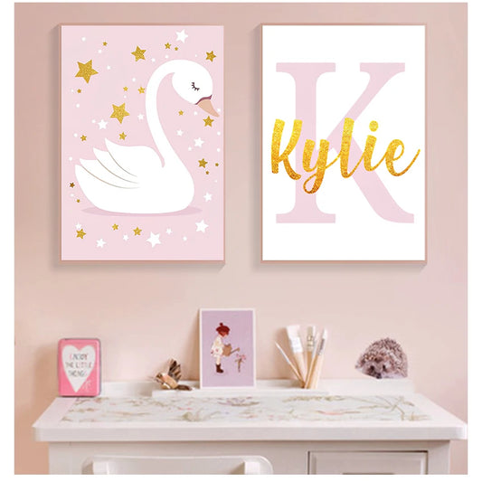 Pink Swan Nursery Canvas Wall Art | Custom Name Baby Girl Decor Nursery Canvas Print Peaceful Pleasures Health and Wellness