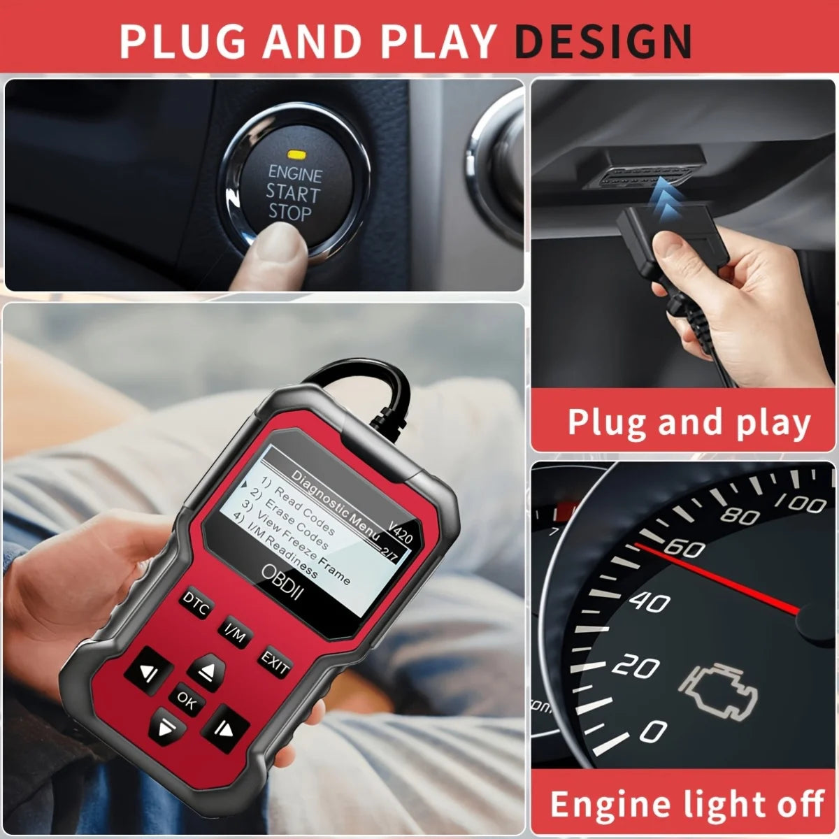 V420 Obd2 Diagnostic Scanner, Comprehensive Obd2 Code Reader with Reset Function, Data Stream, I/M Readiness, Vehicle Information and Voltage Test, Compatible with All Obdii/Eobd Cars after 1996, No Battery Required Peaceful Pleasures Health and Wellness