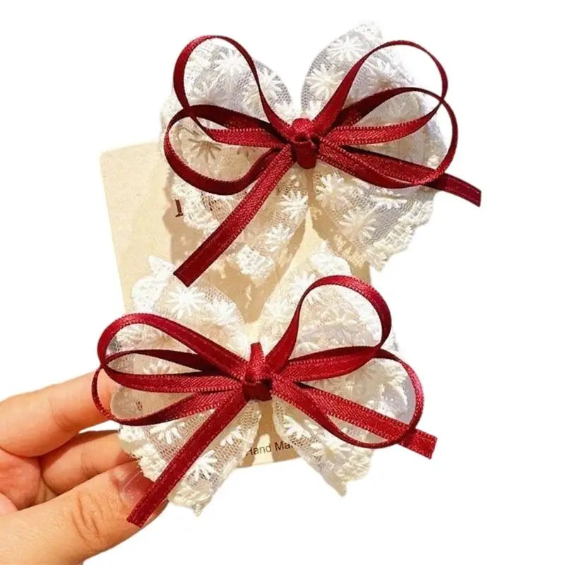 Lace Baby Hair Bows Hairpins – No-Slip Barrettes for Girls 2pc