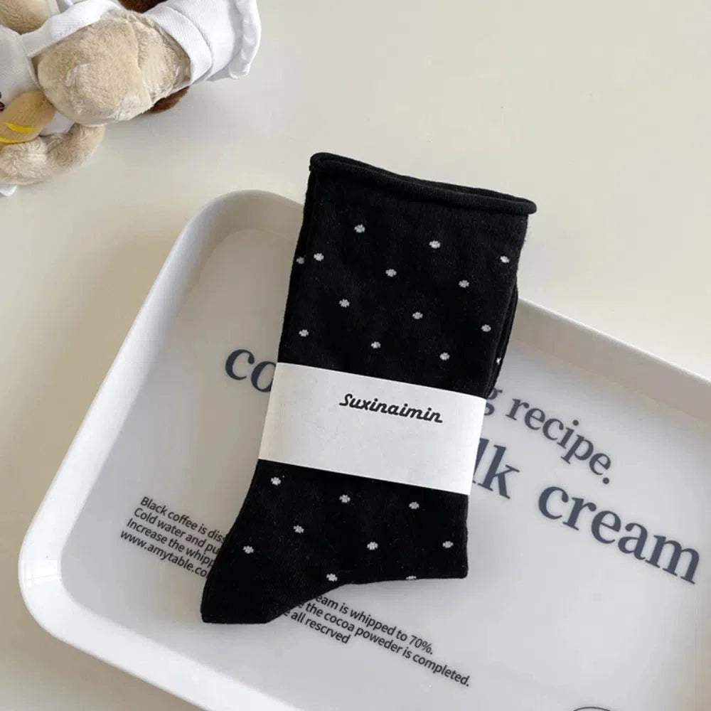 Women's Polka Dot Mid-Tube Socks – Breathable Cotton Summer