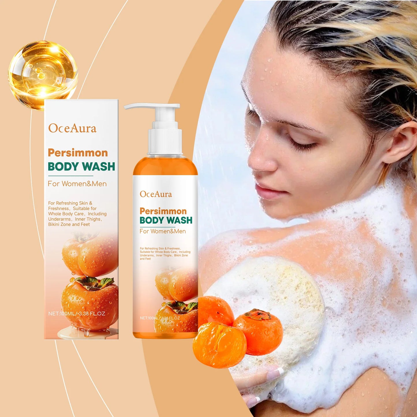 OceAura Persimmon Body Wash | Moisturizing Shower Gel 100ml