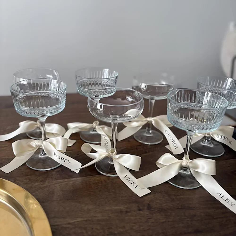 5-Pack Personalized Wine Glass Ribbons | Wedding Name Tags Wedding Place Cards Peaceful Pleasures Health and Wellness