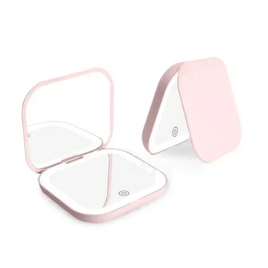 Compact Small Mini Gift Vanity Table Folding Led Lights Portable Hand Held Pocket Makeup Mirror 2X magnifying Peaceful Pleasures Health and Wellness