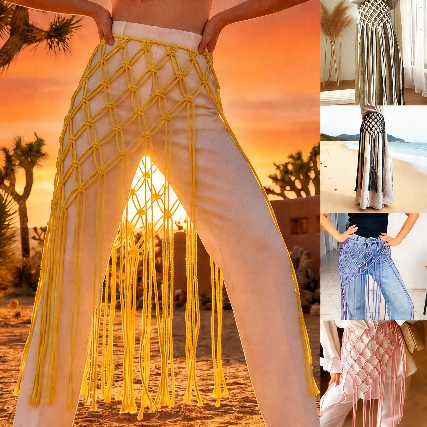 Bohemian Tassel Waist Belt | Handwoven Macrame Fringe Waistband