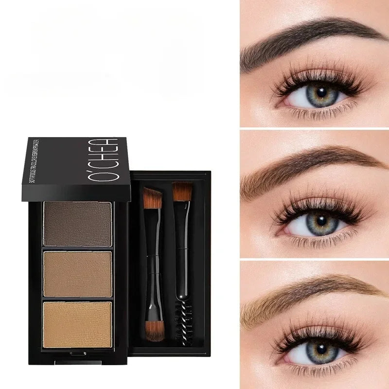 Ocheal 3Color Eyebrow Powder Black Brown Lift Eyebrow Professional Waterproof Cosmetic Eye Shadow Palette with Brush Peaceful Pleasures Health and Wellness