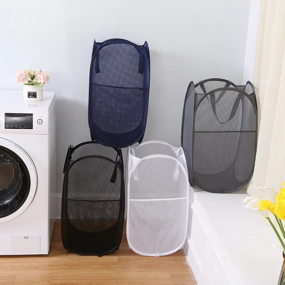 Large Capacity Dirty Clothes Basket Storage Bucket Mesh Bathroom Portable Foldable Dirty Clothes Basket Peaceful Pleasures Health and Wellness