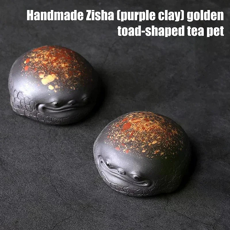 Handmade Three-Legged Toad Purple Clay Tea Pet Figurine