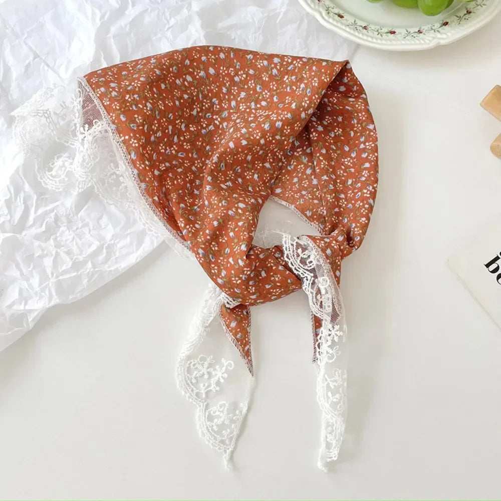 French Floral Triangle Scarf – Turban Bandana Hair Band Women