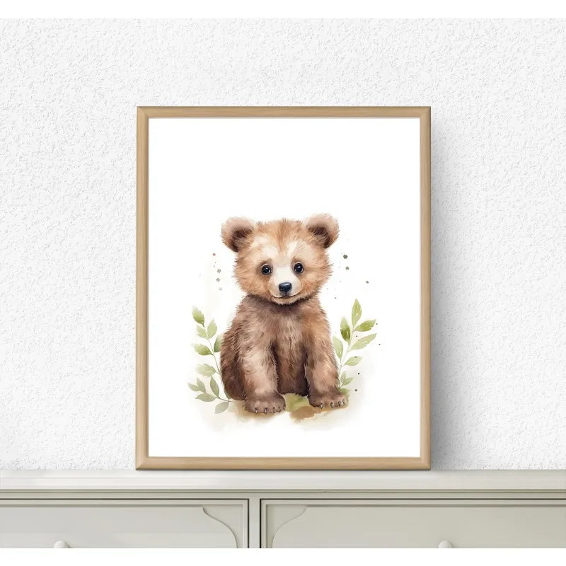 Watercolour Kawaii Woodland Baby Animals Bear Rabbit Raccoon Poster Canvas Painting Wall Art Pictures Home Bedroom Decor Peaceful Pleasures Health and Wellness 5 40x50cm Unframed