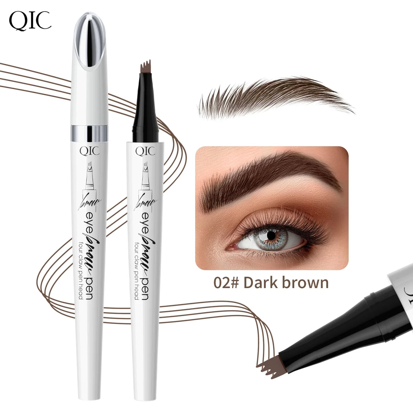 QIC Waterproof Microblading Eyebrow Pen – 4-Tip Natural Brow Look