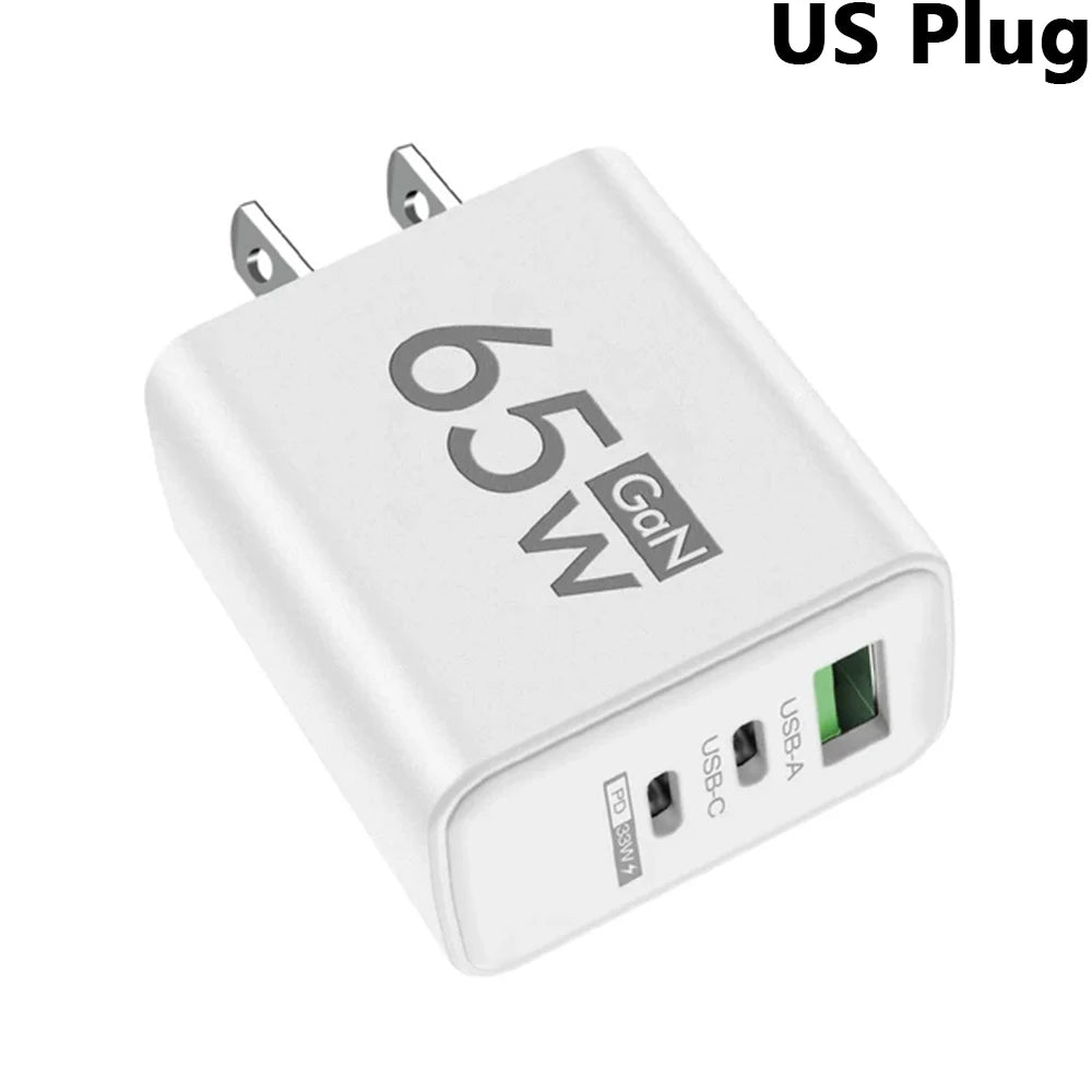 65W GaN USB-C Fast Charger 3-Port PD 3.0 | EU US KR Plug