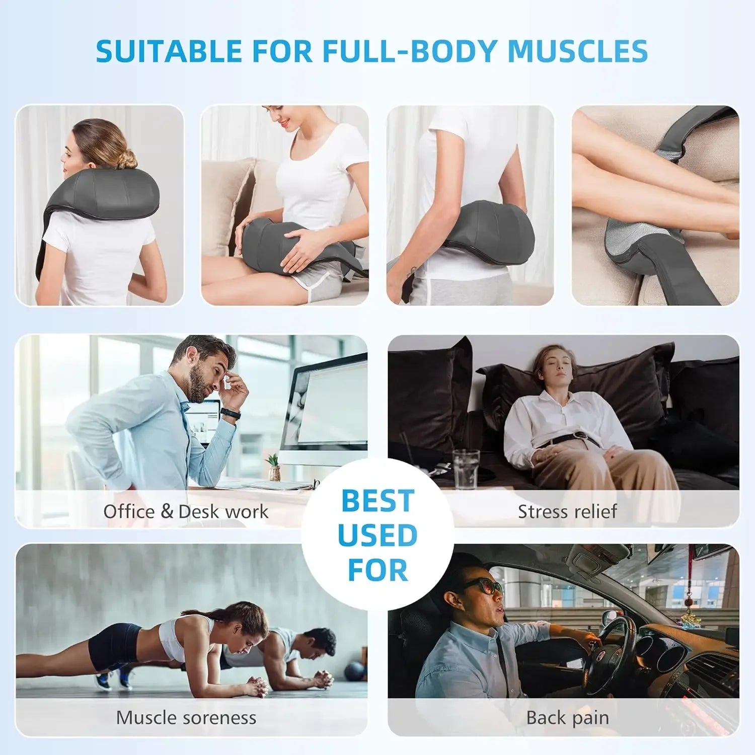 Shiatsu Back Shoulder and Neck Massager, Electric Full Body Massage to Legs Muscles Tissue Deep Kneading Heating Pillow Massage Peaceful Pleasures Health and Wellness