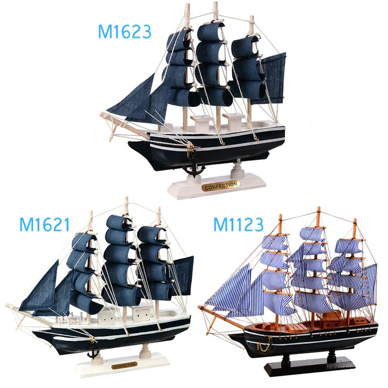 Wooden Sailing Ship Mediterranean Decoration Handmade Carved Nautical Boat Model Gift Gift Sailing Ship Boat Model Peaceful Pleasures Health and Wellness