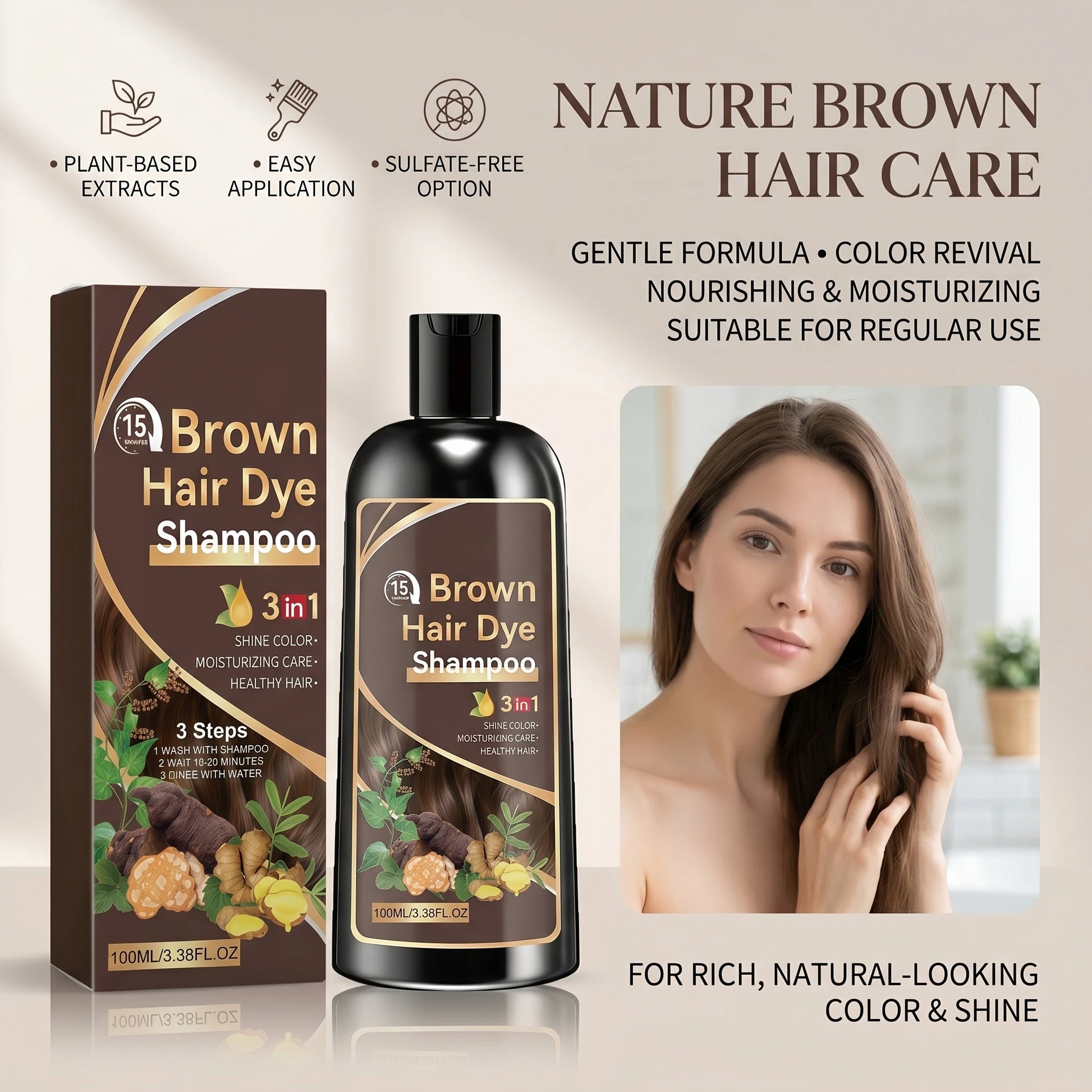 Natural Plant-Based Hair Coloring Shampoo Moisturizing Coverage Gray Hair Long-Lasting Black Color 3 in 1 Black Hair Dye Shampoo Peaceful Pleasures Health and Wellness