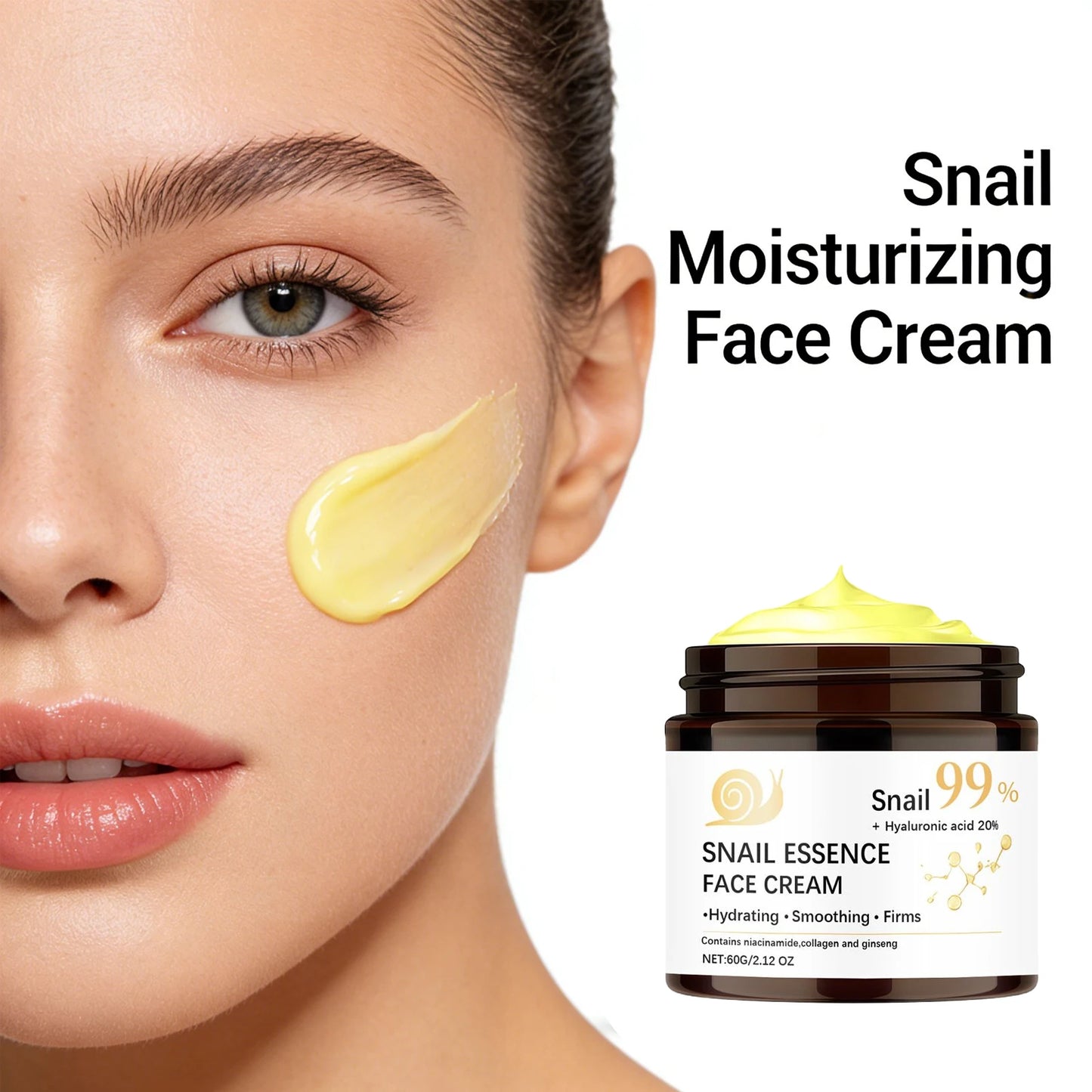 Snail Moisturizing Face Cream 99% Snail Essence Hyaluronic Acid 20% Firming Lifting Skin Smoothing Repair Barrier Skin Care 60g Peaceful Pleasures Health and Wellness