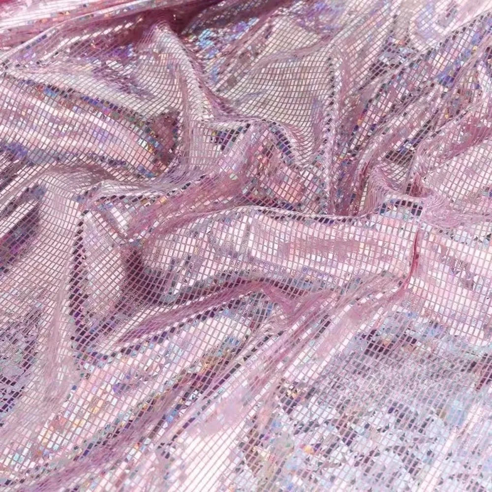 100x150cm Metallic Gold Foil Fabric Laser Colorful Sewing Material Shining Background Decorations Cloth Peaceful Pleasures Health and Wellness Pink