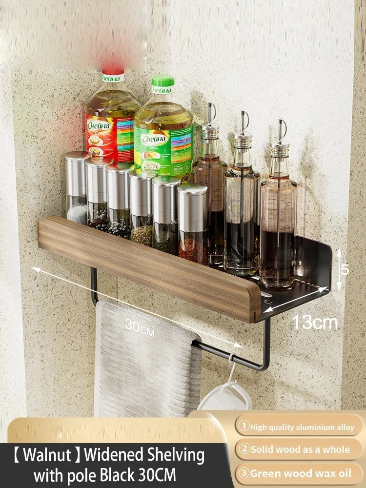 Wall Mounted Solid Wood Spice Rack | Kitchen Seasoning Storage