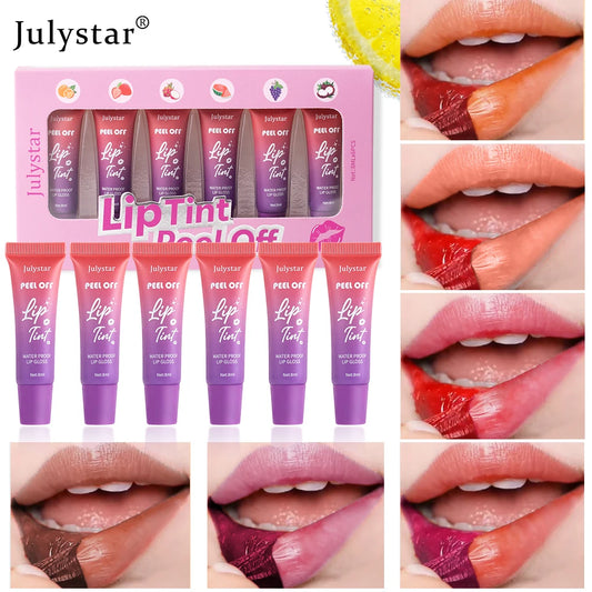 Julystar Stay Base Color Lip Tear-Off Lipstick Long Lasting Waterproof Matte Fruity Tear-Off Lip Glaze Set Peaceful Pleasures Health and Wellness