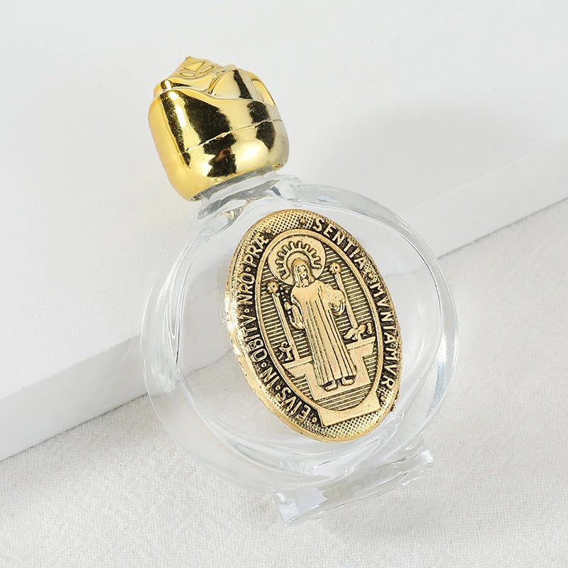 Beautiful Gold Rose Crystal Glass Empty Holy Water Jesus Bottle Religious Bottle Christian Baptism Supplies Gift Peaceful Pleasures Health and Wellness A10