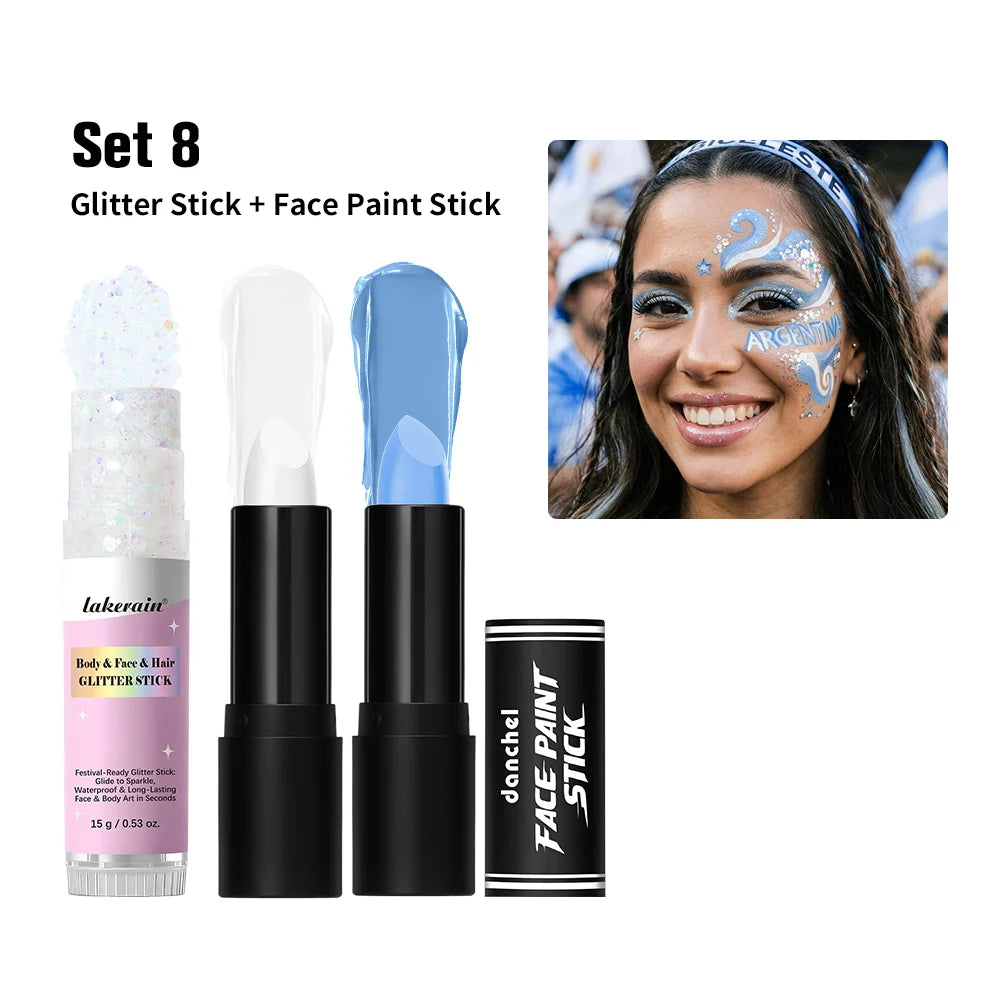 Face Paint Stick Set Multiple National Flag Color Safe Non-Toxic High Pigment Body Paint Stick for Halloween Cosplay Sport Event Peaceful Pleasures Health and Wellness Argentina