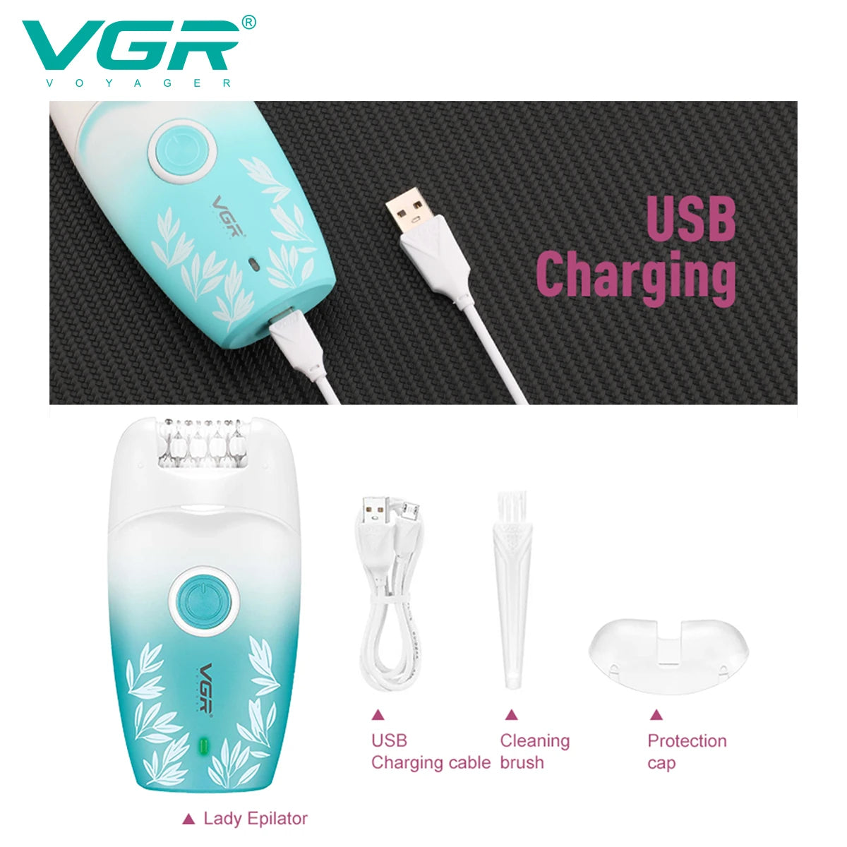 VGR 738 Electric Shaver Hair Removal Device Rechargeable Professional Women's Shaver Gradient Hair Removal Device Peaceful Pleasures Health and Wellness