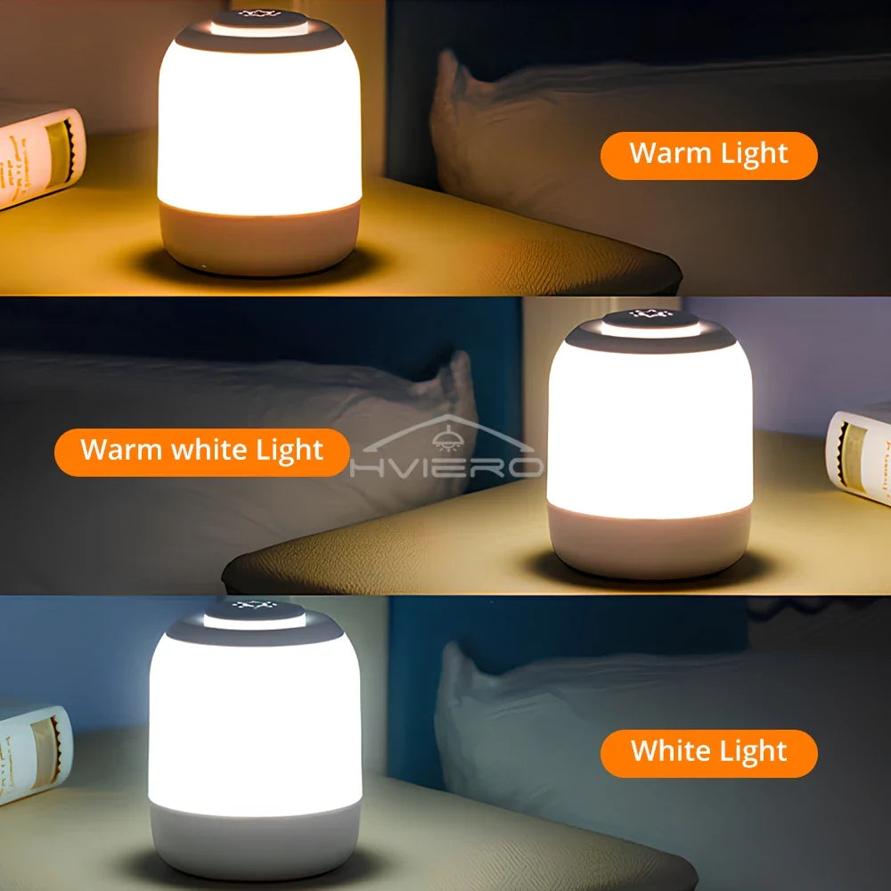 HVIERO Dimmable Touch LED Bedside Lamp | USB-C Rechargeable Night Light