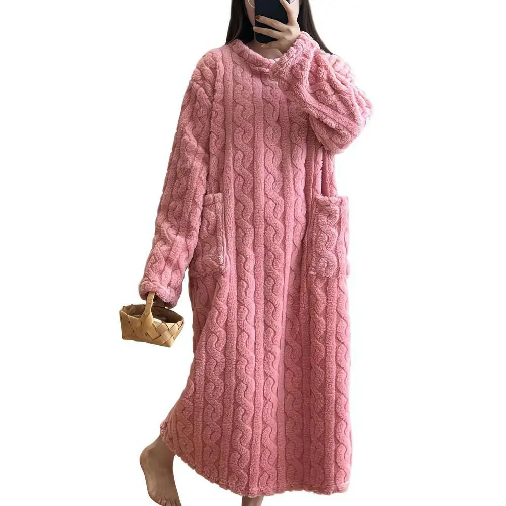 Women's Flannel Nightgown – Long Sleeve Warm Fleece Night Dress