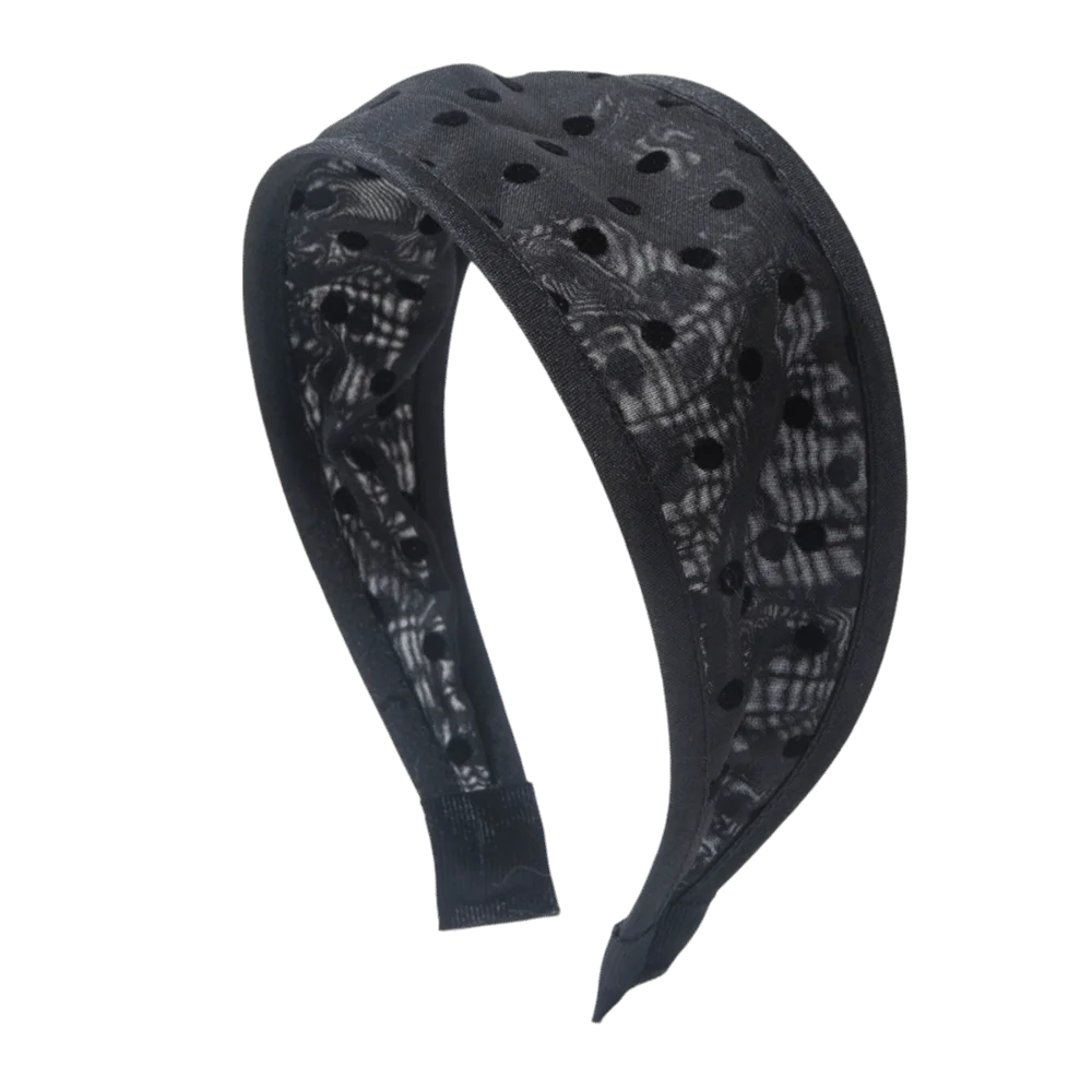 Polka Dot Mesh Wide Headband – Soft Non-Slip Hair Hoop Women Wide Hair Headband Peaceful Pleasures Health and Wellness Black