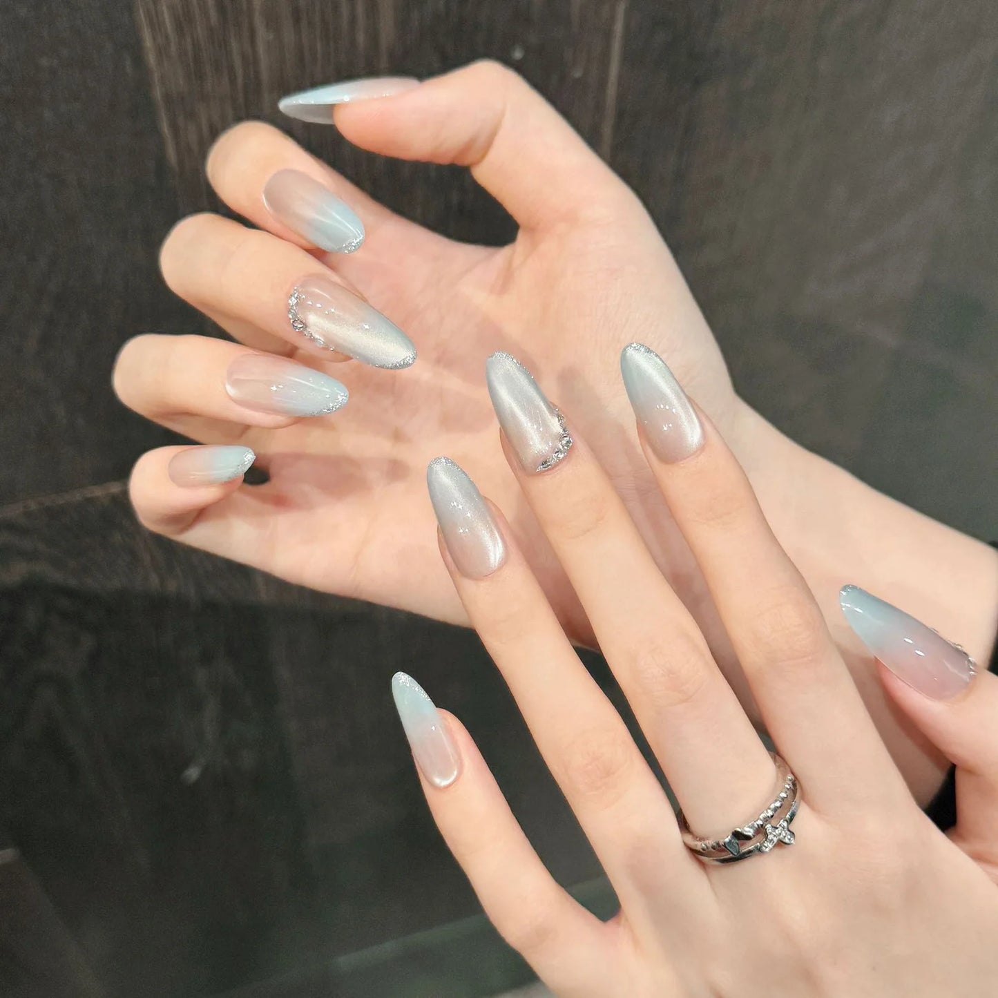 Handmade Press on Nails Ins Simple Nude Pink Cat Eye Fake Nails Full Cover Wearable Sweet Korean Almond False Nail Patches Peaceful Pleasures Health and Wellness M 2