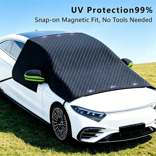 Magnetic Car Windshield Sunshade & Snow Cover, All Season UV & Ice Protection, Frost Guard & Sun Blocker for Most Vehicles Peaceful Pleasures Health and Wellness