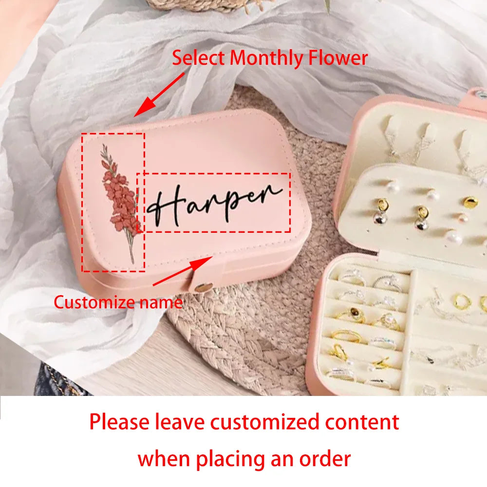 Personalized Birth Flower Travel Jewelry Box | Bridesmaid Gift