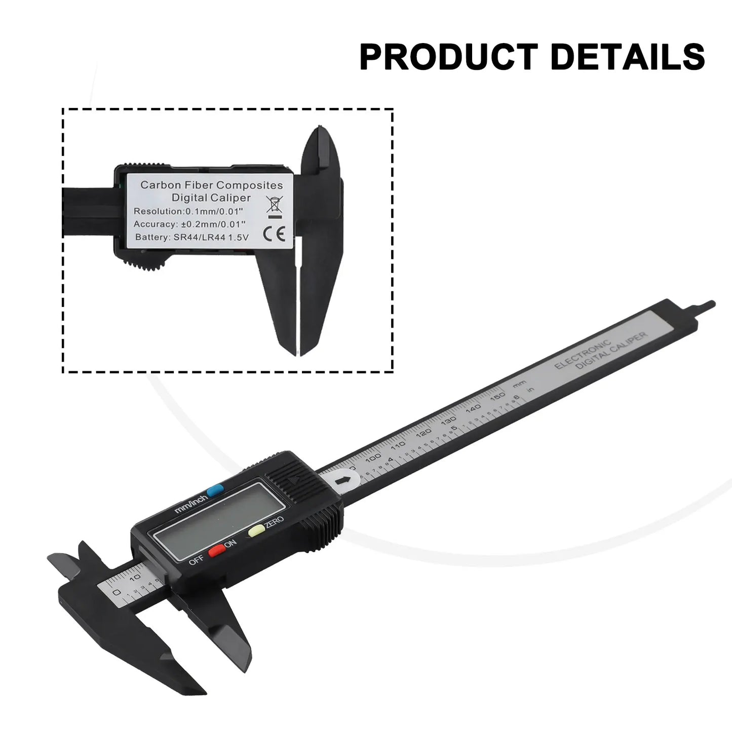Digital Caliper 150mm Carbon Fiber – Inch & MM Vernier Tool