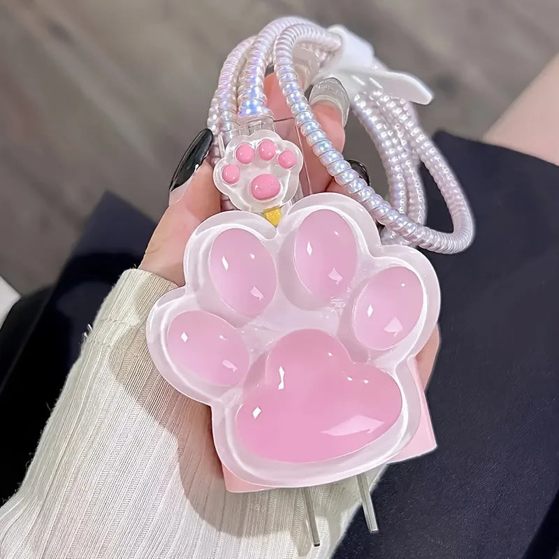 Pink Cute Cat Print 20W Fast Charging Cable Protector for iPhone - Protective Cover for Girls, Stylish Phone Accessory Peaceful Pleasures Health and Wellness