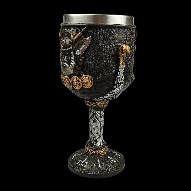 1pc Medieval retro Norse mythology Viking goddess stainless steel resin high footed cup Viking pirate bar beer cup Peaceful Pleasures Health and Wellness