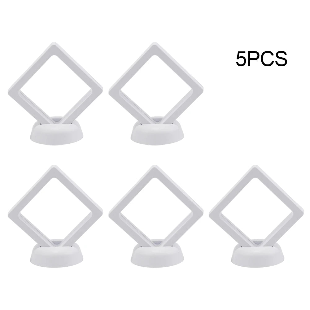 5 3D Floating Picture Frame Stand Box Clear Jewelry Ring Coin Display