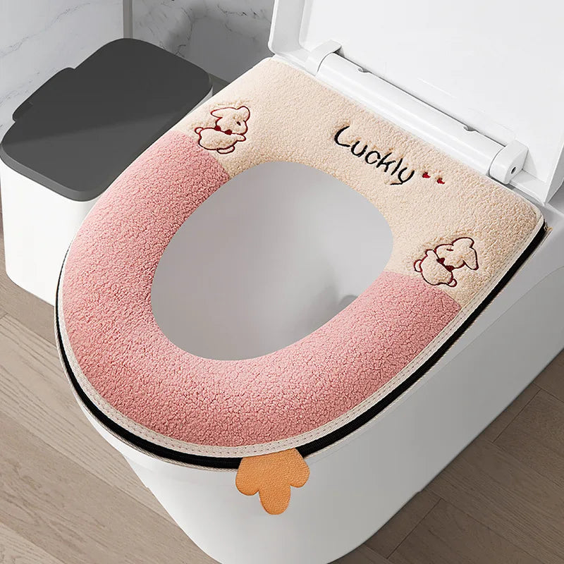 Upgraded Thickened Zipper Style Cartoon Toilet Seat Cushion Universal Waterproof Toilet Seat Cover for All Seasons Home Comfort Peaceful Pleasures Health and Wellness Pink